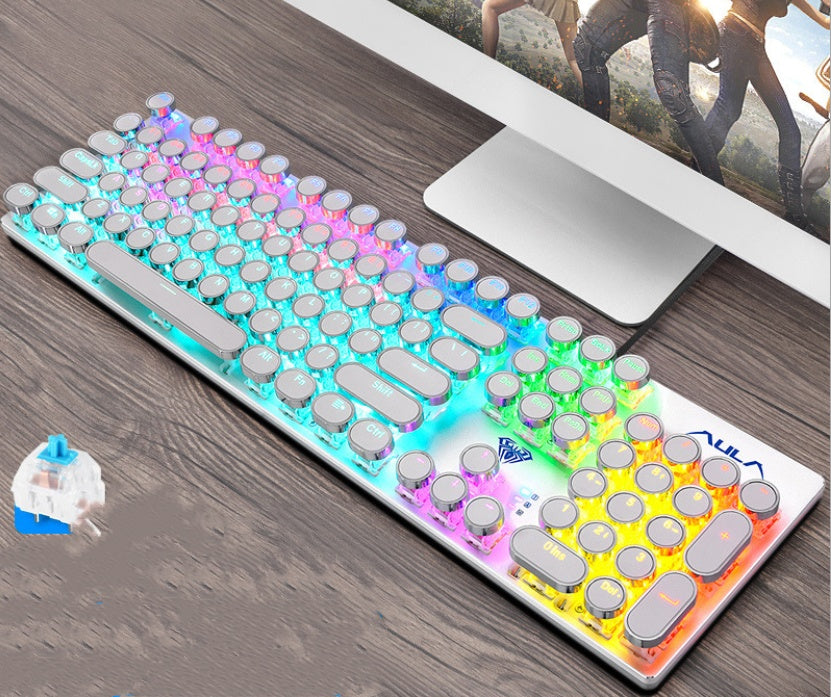 Sparky Steampunk Mechanical Gaming Keyboard - 104 Keys Metal Panel