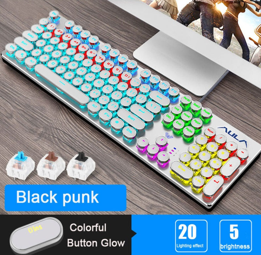 Sparky Steampunk Mechanical Gaming Keyboard - 104 Keys Metal Panel