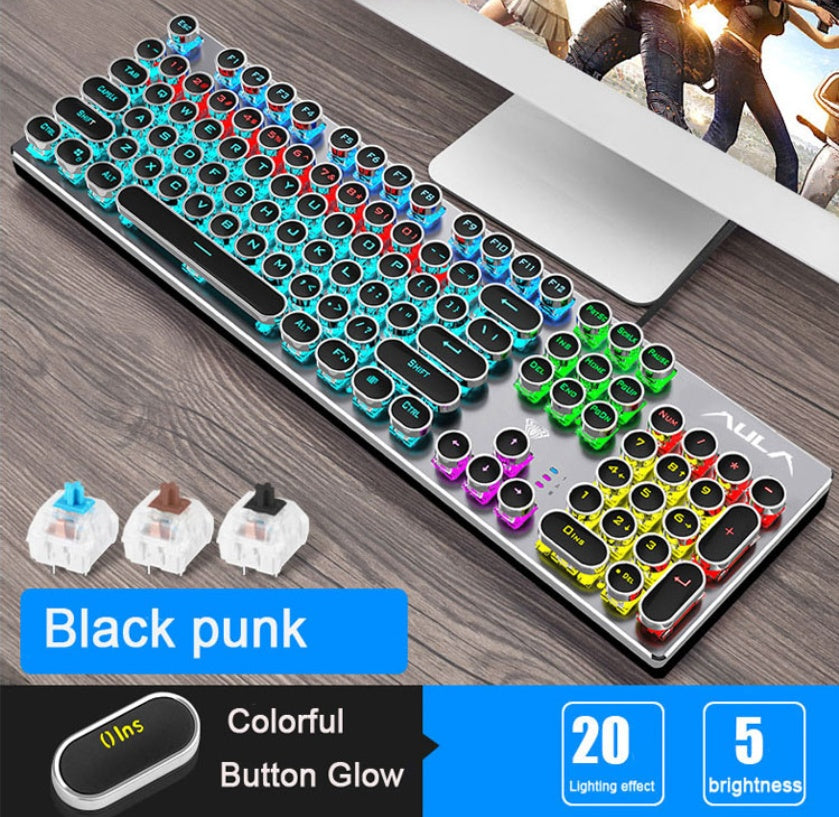 Sparky Steampunk Mechanical Gaming Keyboard - 104 Keys Metal Panel