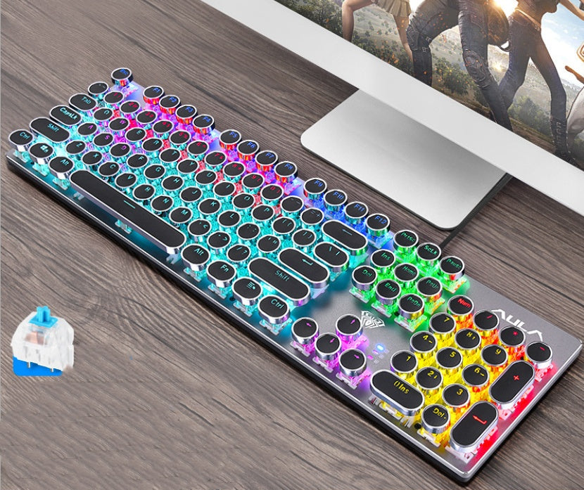 Sparky Steampunk Mechanical Gaming Keyboard - 104 Keys Metal Panel